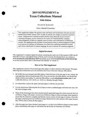 2019 Supplement to Texas Collections Manual Fifth Edition