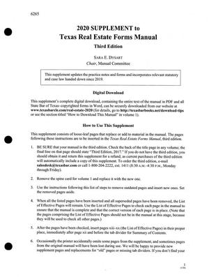 Primary view of object titled '2020 Supplement to Texas Real Estate Forms Manual Third Edition'.