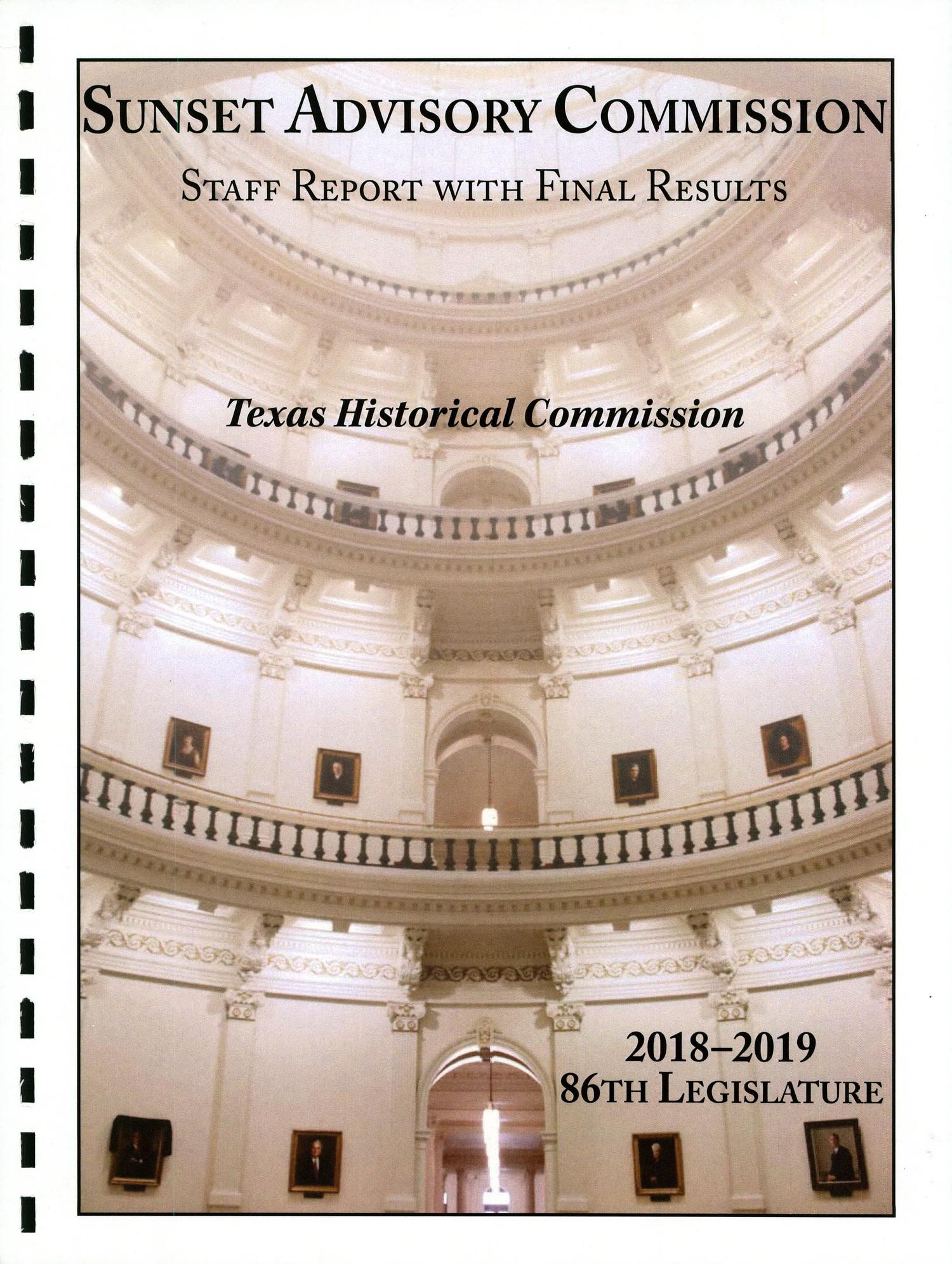 Sunset Commission Staff Report with Final Results: Texas Historical Commission
                                                
                                                    FRONT COVER
                                                