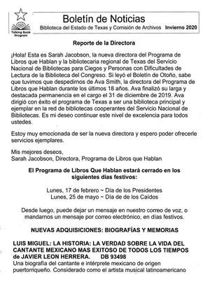 Primary view of object titled 'Boletín de Noticias, Invierno 2020'.