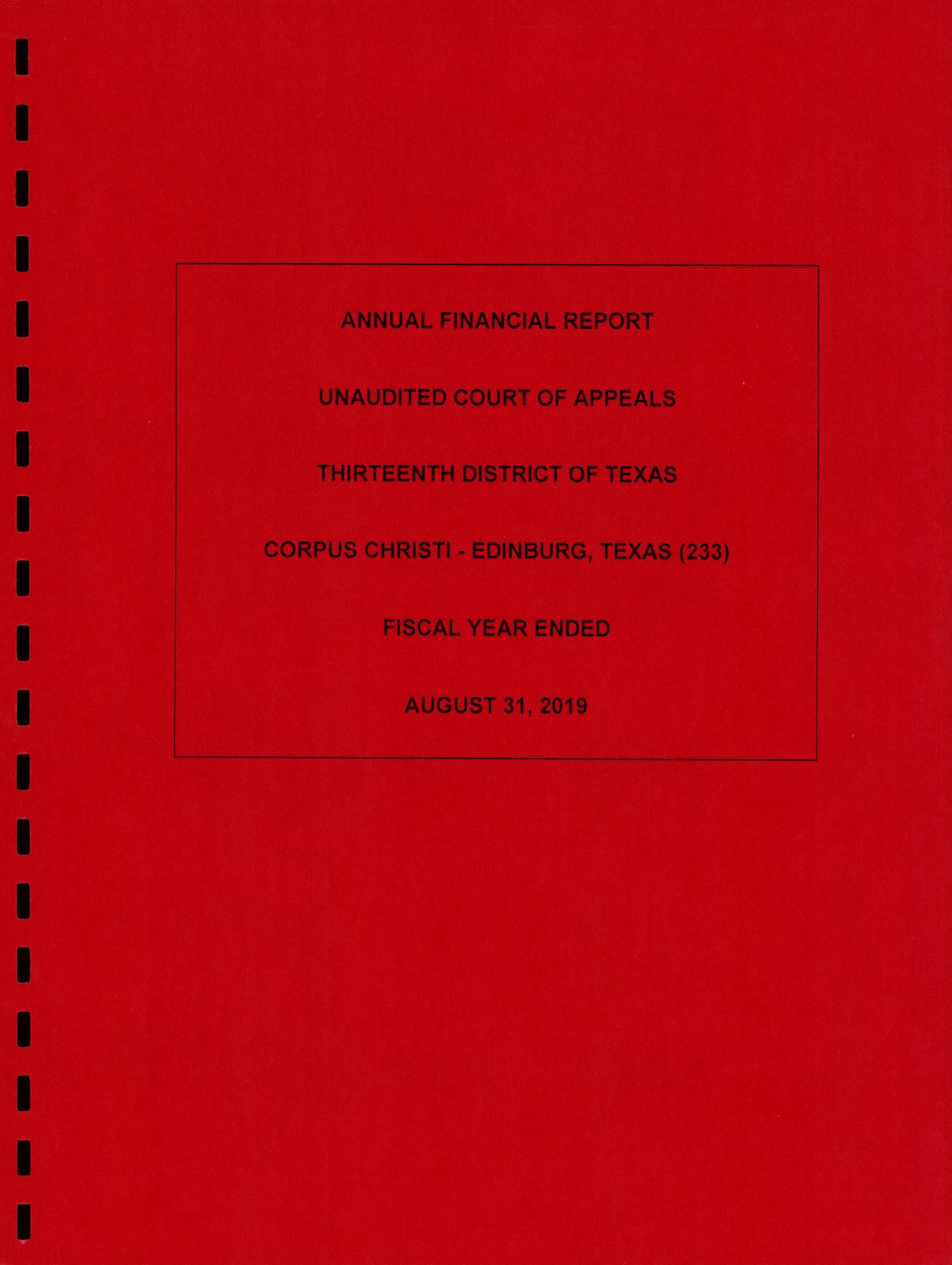 Texas Thirteenth Court of Appeals Annual Financial Report: 2019 The