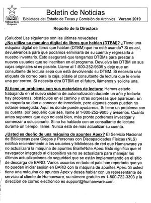 Primary view of object titled 'Boletín de Noticias, Verano 2019'.