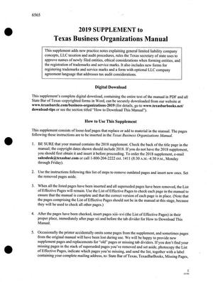 2019 Supplement to Texas Business Organizations Manual