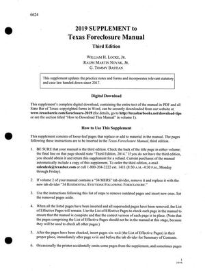 Primary view of object titled '2019 Supplement to Texas Foreclosure Manual Third Edition'.