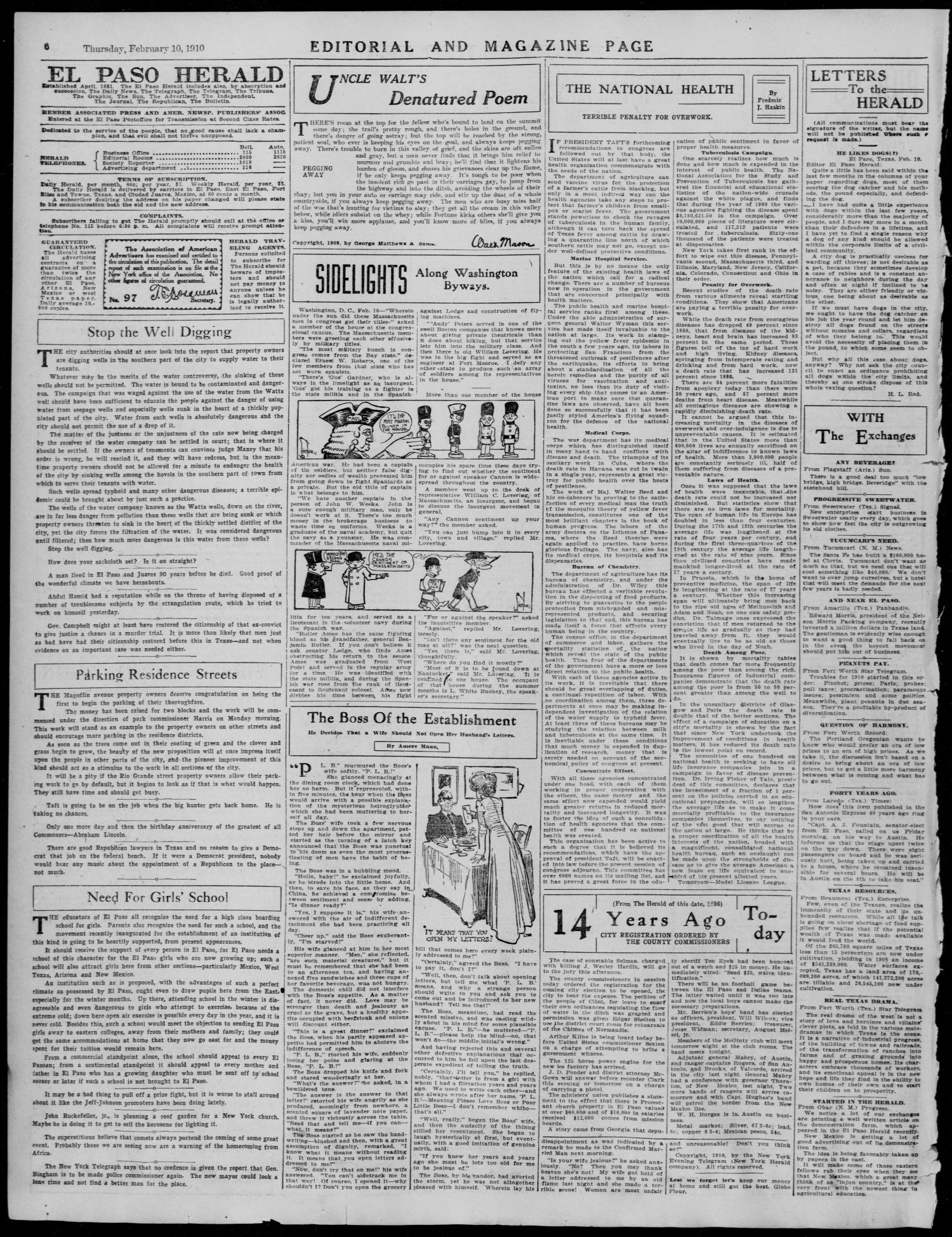 El Paso Herald (El Paso, Tex.), Ed. 1, Thursday, February 10, 1910
                                                
                                                    [Sequence #]: 6 of 12
                                                
