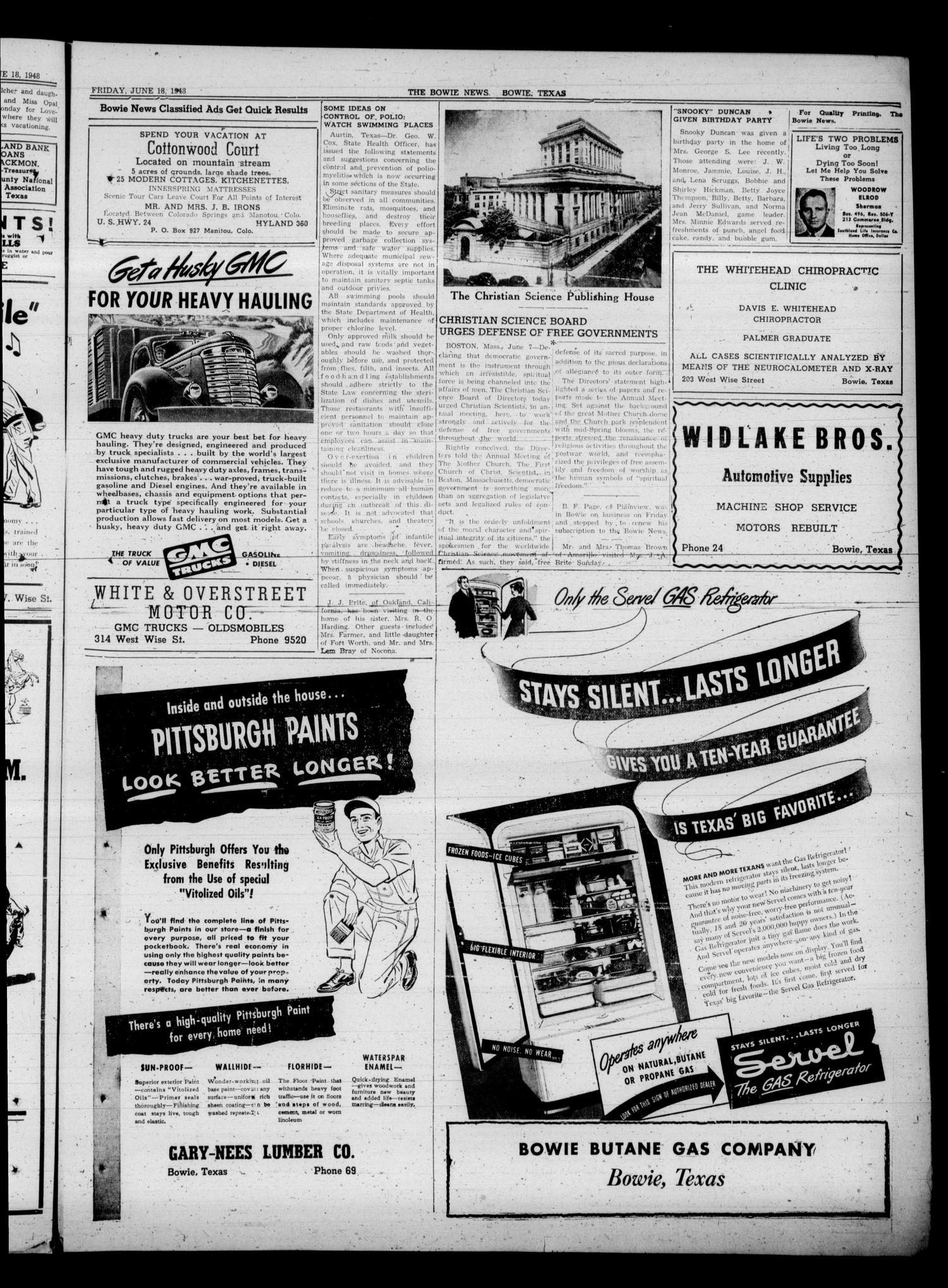 The Bowie News (Bowie, Tex.), Vol. 27, No. 15, Ed. 1 Friday, June 18, 1948
                                                
                                                    [Sequence #]: 11 of 16
                                                