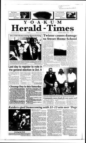 Primary view of object titled 'Yoakum Herald-Times (Yoakum, Tex.), Vol. 120, No. 40, Ed. 1 Wednesday, October 3, 2012'.