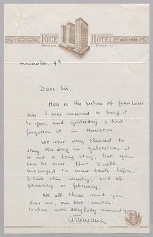 [Handwritten Letter from Albert Fremaux to Daniel W. Kempner, November 9, 1951]
