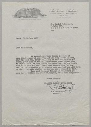 [Letter from A. M. Hamburger to Daniel W. Kempner, June 12, 1950]
