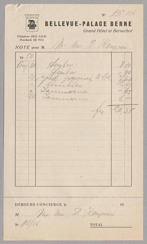 [Invoice for Balance Due to Bellevue - Palace Berne, August 1950]