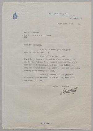 [Letter from Hans Badrutt to Daniel W. Kempner, June 12, 1950]