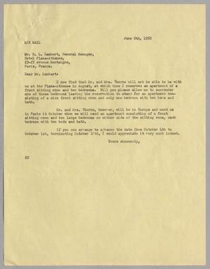 [Letter from Daniel W. Kempner to R. L. Lambert, June 6, 1950]