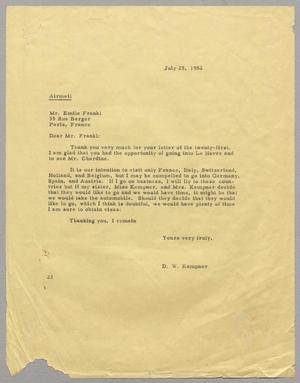 [Letter from Daniel W. Kempner to Mr. Emile Franki, July 25, 1952]