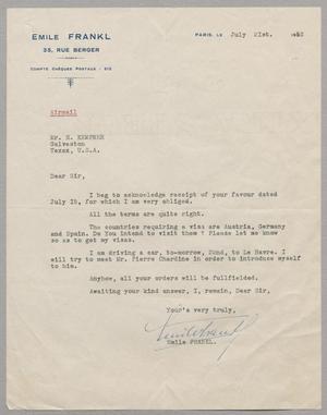 [Letter from Emile Frankl to Mr. H, Kempner, July 21, 1952]