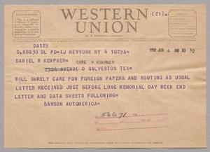 [Telegram from Dawson Auto to Daniel W. Kempner, June 4 1952]