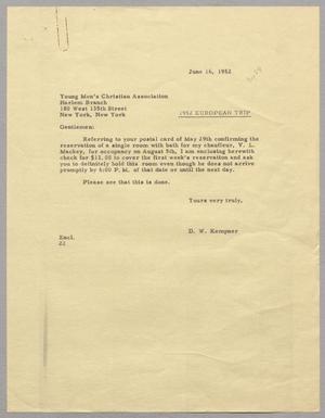 [Letter from Daniel W. Kempner to the Young Men's Christian Association, June 16, 1952]
