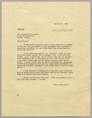 [Letter from Daniel W. Kempner to Mr. Robert Du Pasquier, March 10, 1952]