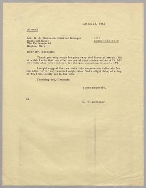 [Letter from Daniel W. Kempner to Mr. G. A. Baccalin, March 24, 1952]