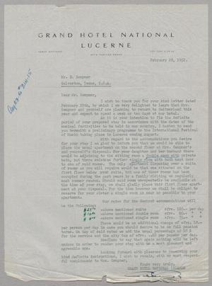 [Letter from Georges Rey to D. W. Kempner, February 28, 1952]