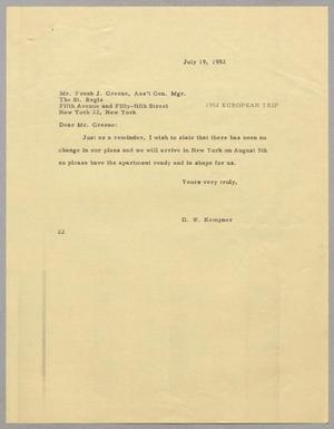 [Letter from Daniel Webster Kempner to Frank J. Greene, July 19, 1952]