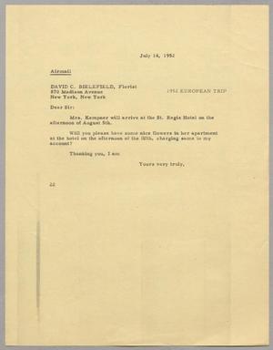 [Letter from D. W. Kempner to David C. Bielefield, July 14, 1952]
