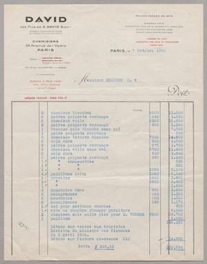 [Invoice for Items Purchased by D. W. Kempner, October 1950]