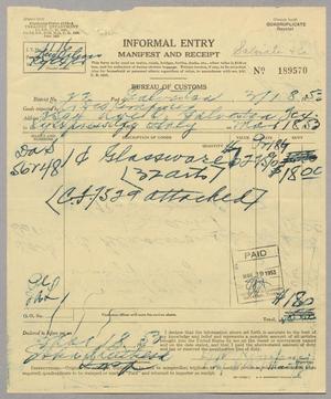 [Receipt for Imported Goods, March 1950]