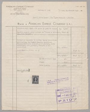 [Invoice for Balance Due to American Express Company, October 1952]
