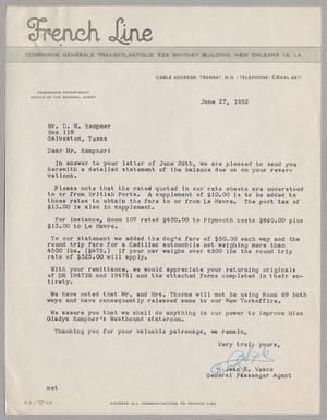 [Letter from Jean E. Vesco to D. W. Kempner, June 27, 1952]