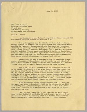 [Letter from D. W. Kempner to Jean E. Vesco, May 29, 1952]