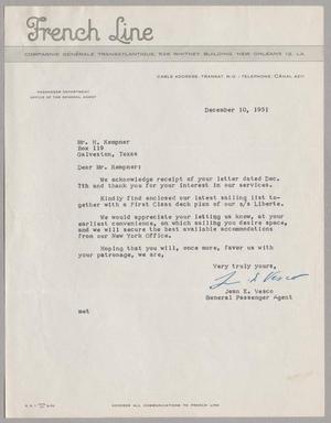 [Letter from Jean E. Vesco to H. Kempner, December 10, 1951]