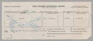 [Invoice for Money to Hold for Mr. Walter H. Wightman, August 1953]