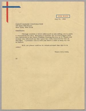[Letter from D. W. Kempner to Carey Garage Corporation, July 31, 1953]