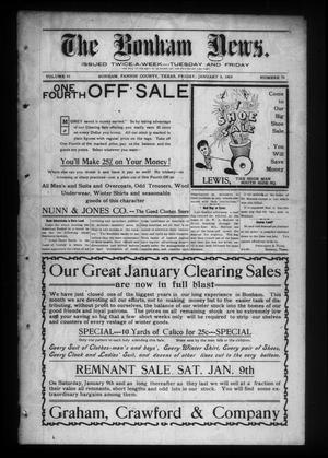 Primary view of object titled 'The Bonham News. (Bonham, Tex.), Vol. 43, No. 74, Ed. 1 Friday, January 8, 1909'.