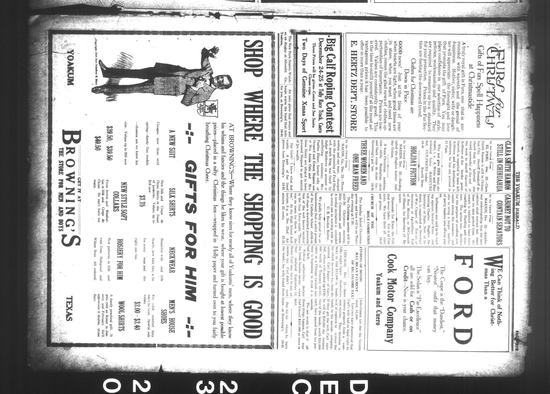 The Yoakum Herald (Yoakum, Tex.), Vol. 25, No. 48, Ed. 1 Thursday, December 23, 1920
                                                
                                                    [Sequence #]: 5 of 6
                                                
