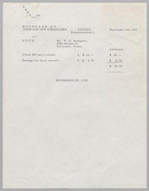 [Invoice for Three 400 Day's Clocks and Postage for Three Parcels, September 1951]