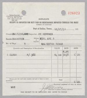 [Receipt for Duty on Imported Merchandise, December 1951]