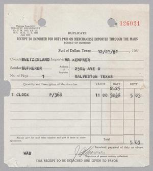 [Receipt for Mr. Kempner for Duty, December 1951]