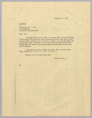 [Letter from Daniel W. Kempner to Bucherer Company, August 20, 1951]
