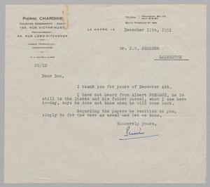 [Letter from Pierre Chardine to Daniel W. Kempner, December 11, 1951]