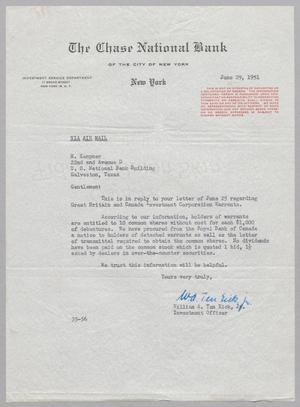 [Letter from The Chase National Bank to H. Kempner, June 29, 1951]