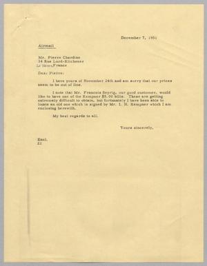 [Letter from Daniel W. Kempner to Pierre Chardine, December 7, 1951]