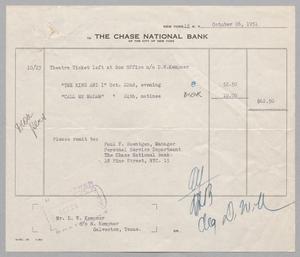 Primary view of object titled '[Invoice for Theatre Ticket, October 1951]'.
