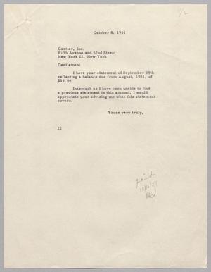 [Letter from Daniel W. Kempner to Cartier Incorporated, October 8, 1951]