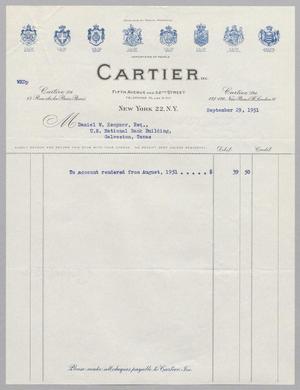 [Invoice for Balance Due to Cartier Inc., September 1951]