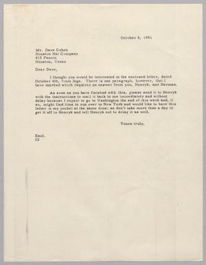 [Letter from Daniel W. Kempner to David Cohen, October 8, 1951]