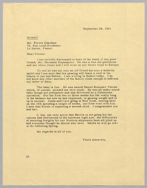 [Letter from Daniel W. Kempner to Pierre Chardine, September 28, 1951]