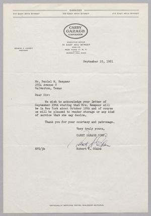 [Letter from Robert F. Glass to Daniel W. Kempner, September 25, 1951]