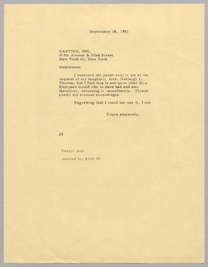 [Letter from Daniel W. Kempner to Cartier Incorporated, September 28, 1951]