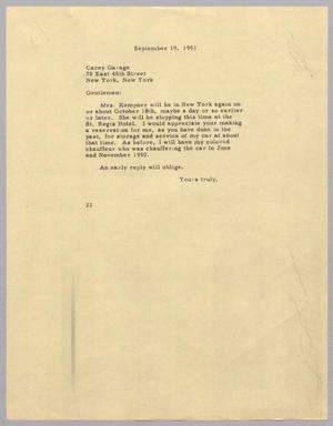 [Letter from Daniel W. Kempner to Carey Garage, September 19, 1951]